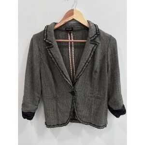 Stoosh Juniors XL Wool Blend Cropped Jacket Brown Herringbone Button Front